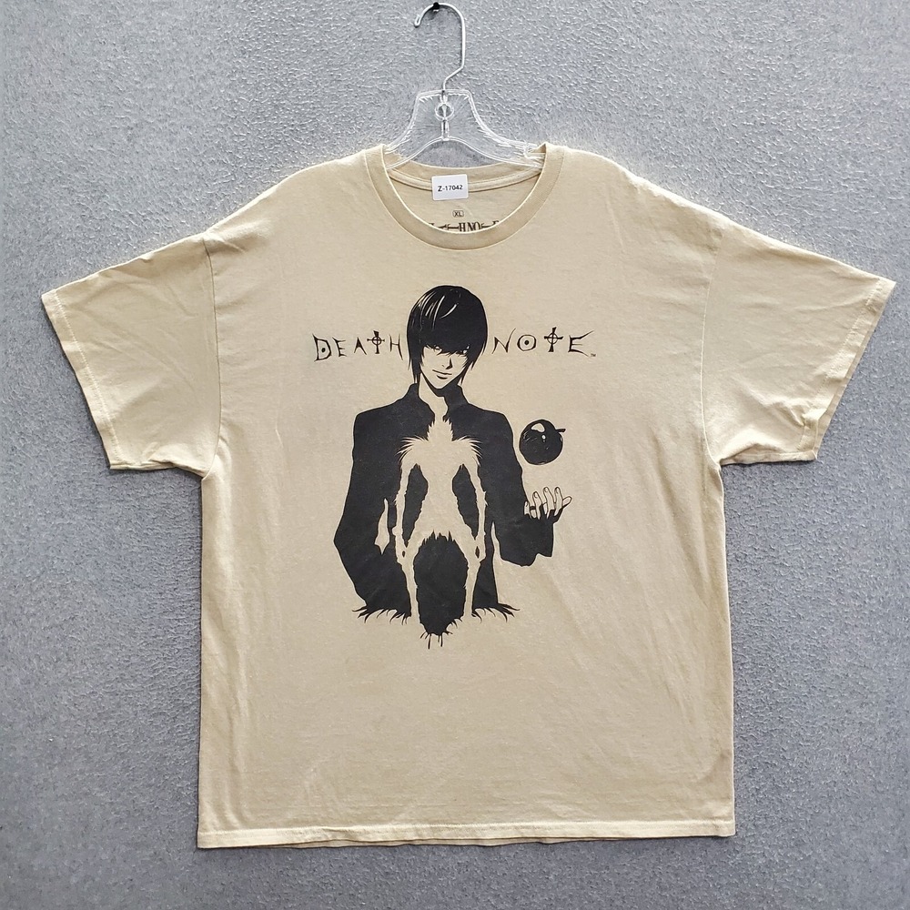 Death Note Men Shirt XL Beige Light Yagami Ryuk Logo Graphic Crew Neck READ